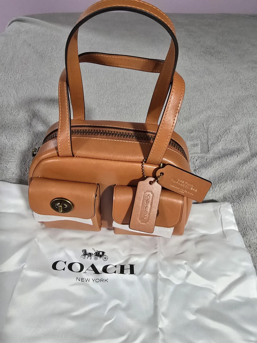 Coach Caramel Leather Satchel with Front Pockets